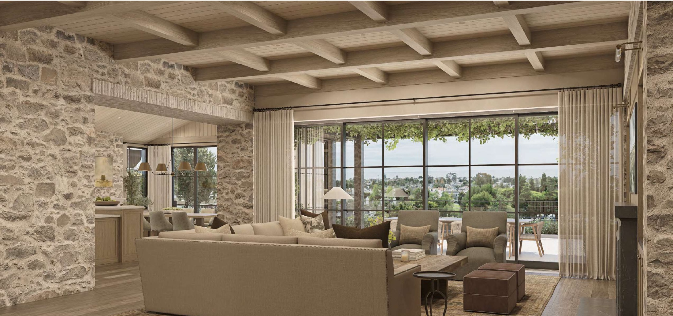 Great room with built-in shelving and fireplace